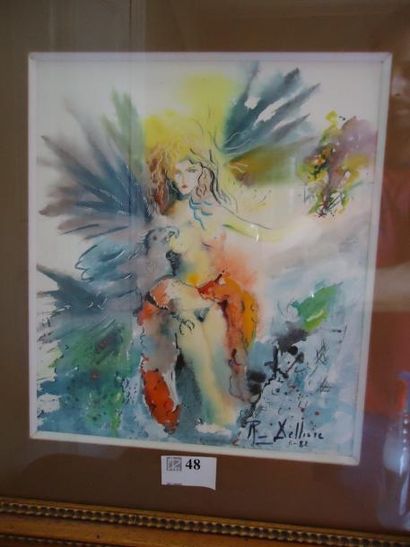 R. XELLIERE
Femme et oiseau, aquarelle signée...