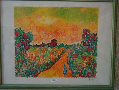Deux oeuvres: BOUVIER A, Le chemin , lithographie...