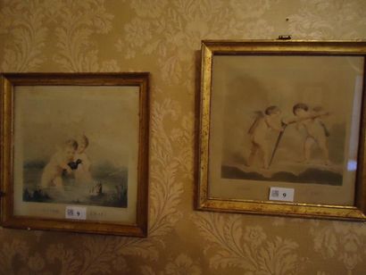 Paire de gravures en couleurs L'eau et Le...