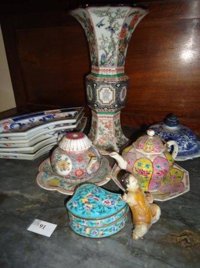 Extrême Orient
Lot comprenant un vase à pans...