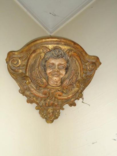 Console d'applique d'angle en bois et stuc...