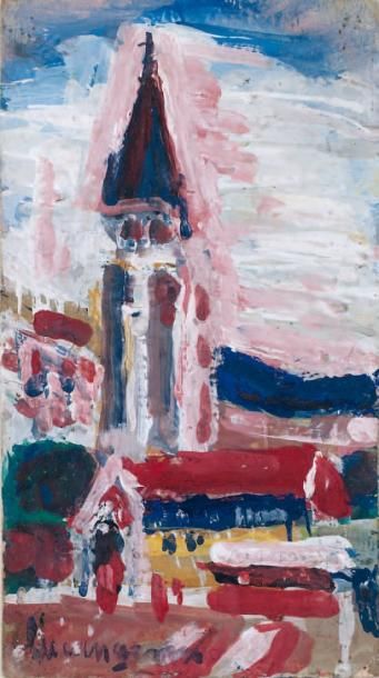 GENIN Lucien (1894-1953)
Eglise Gouache signée...