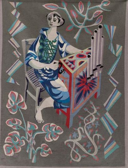 Tapisserie d'Aubusson « le Joueur d'Orgue»...