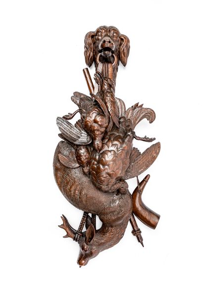 Pair of bas-relief in carved wood decorated...