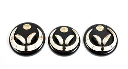 Set of 3 pairs of stoneware and tusks of...