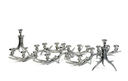 Three silver plated metal centerpieces with...