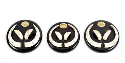 Set of 3 pairs of stoneware and tusks of...
