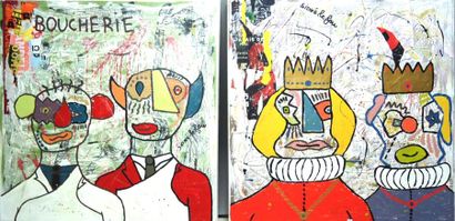 Ensemble de deux toiles SIDNE LE FOU LA REINE...