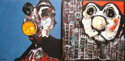 Ensemble de deux toiles CHRISTOPHE FASO BLUE-2009...