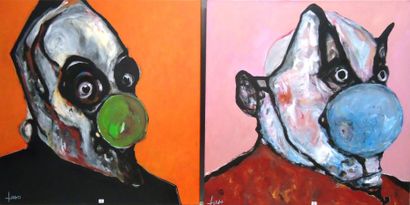 Ensemble de deux toiles CHRISTOPHE FASO ORANGE-2009...