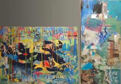 Ensemble de deux toiles SARAH SIMON les grenouilles-2010...