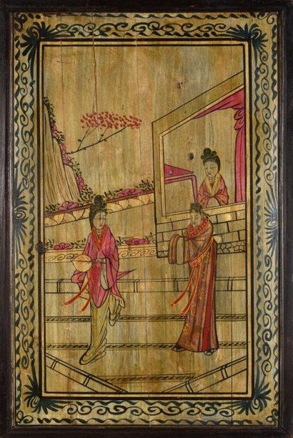 
Trois peintures, l’une représentant quatre...