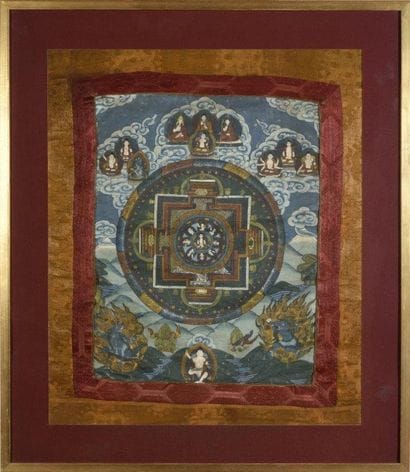 
Ensemble de cinq thangkas peints, représentant...