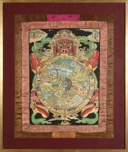 
Ensemble de cinq thangkas peints, représentant...