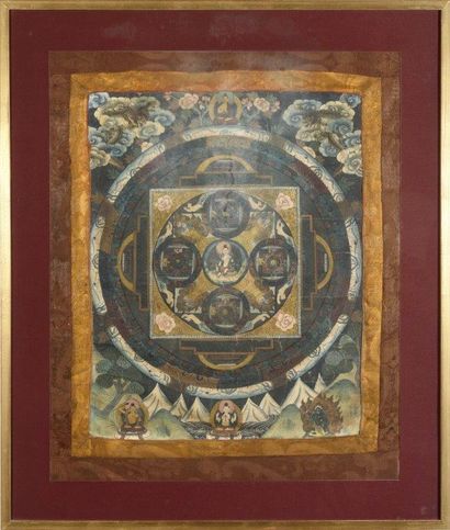 
Ensemble de cinq thangkas peints, représentant...