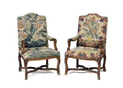 Paire de fauteuils à haut dossier plat en...