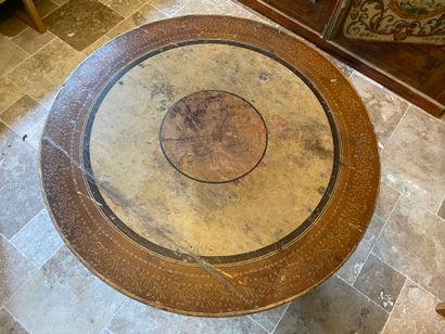 Pedestal table with tilting wooden tray and...
