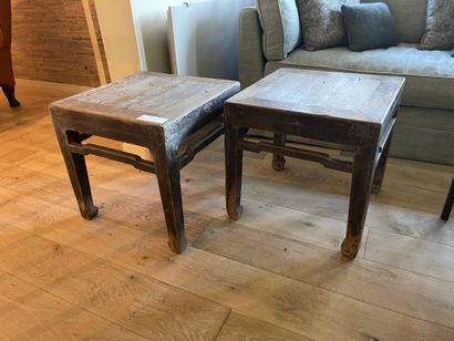 Pair of square ironwood coffee tables, China...