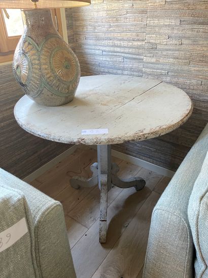 Wooden pedestal table with antique blue-grey...