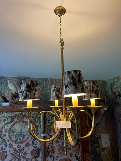 Chandelier with four hunting horns H: 78...