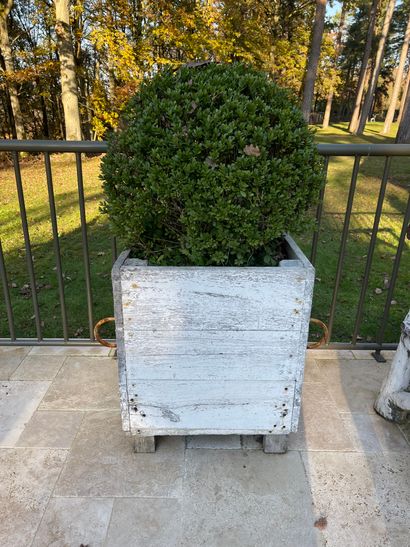 Ten square wooden bins, painted white

70...