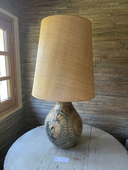 Glazed earthenware lamp with geometric pattern,...