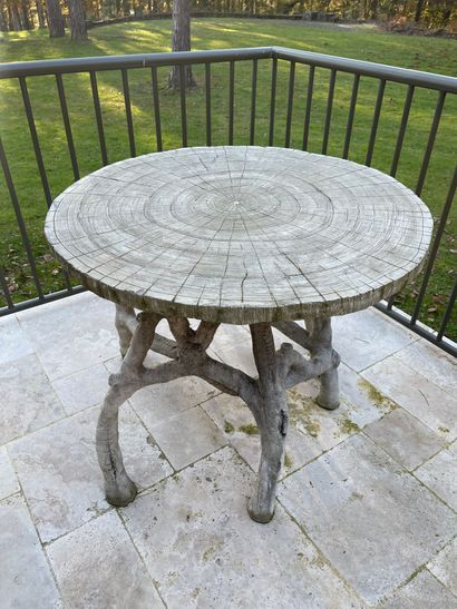 Bench, table and pedestal table in cement,...