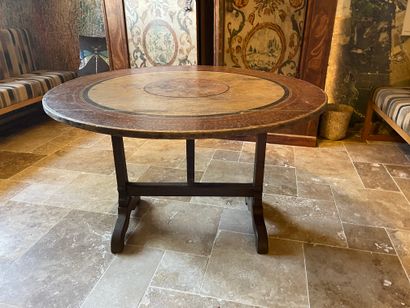 Pedestal table with tilting wooden tray and...