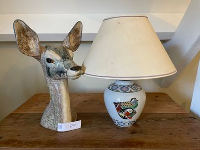 Earthenware sculpture decorated with a deer's...