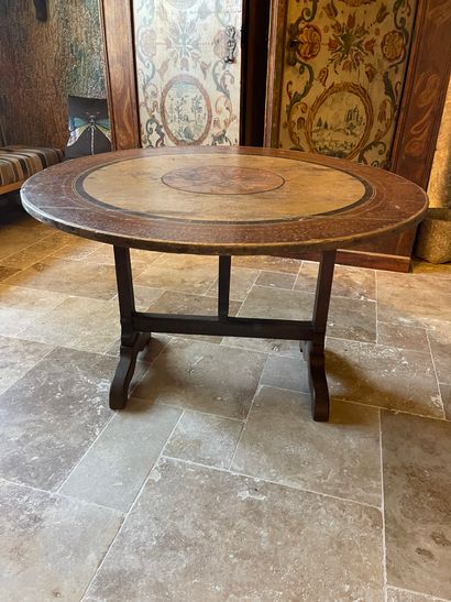 Pedestal table with tilting wooden tray and...