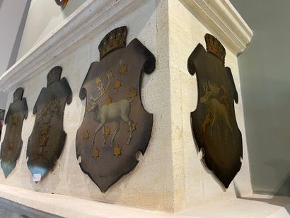 Set of five cardboard coats of arms with...