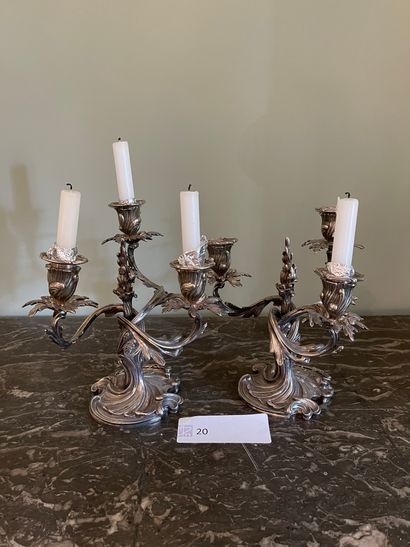 Pair of silver plated candlesticks, Rocaille...