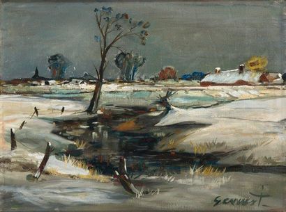 Ecole Belge
Paysage enneigé Huile sur toile,...