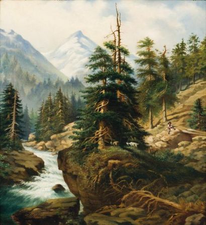 PETRELLE XXe
Paysage de montagne Huile sur...