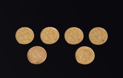 6 Sovereigns in yellow gold Victoria and...