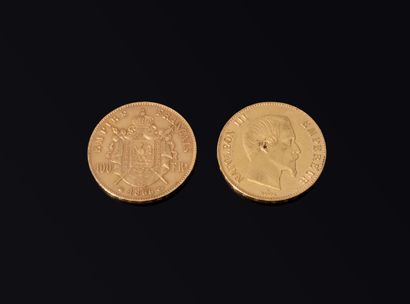 2 Napoleon III yellow gold 100 French franc...