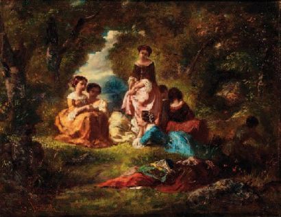 JANDELLE EUGÈNE XIXe
Farniente en forêt Huile...
