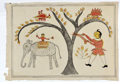 4 Mithila paintings
India (Bihar) 20th century.
Pigments...
