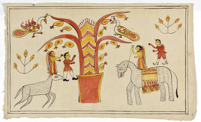 4 Mithila paintings
India (Bihar) 20th century.
Pigments...