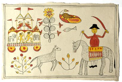 4 Mithila paintings
India (Bihar) 20th century.
Pigments...