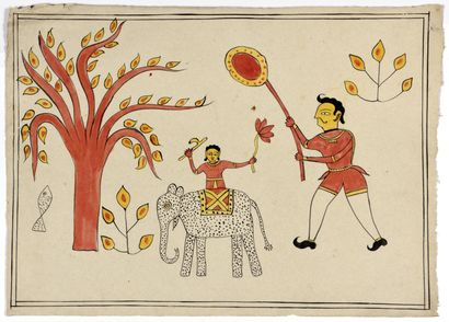 4 Mithila paintings
India (Bihar) 20th century.
Pigments...