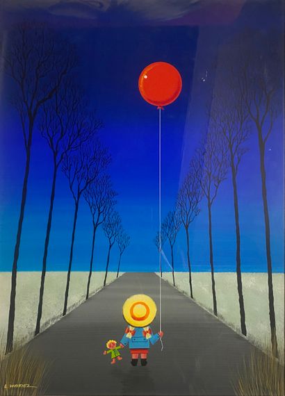 L WATTIER
Girl with ballon
Gouache sur papier,...