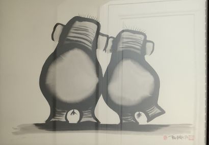 XXe
Deux éléphants
Encre sur papier, signé...