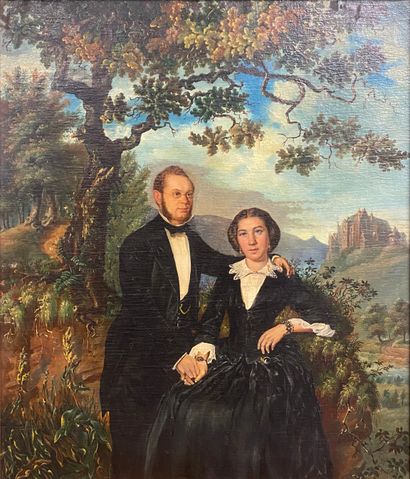 XXe 
Couple au paysage
Huile sur toile
80.5...