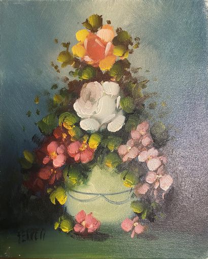 FERRER (XXe)
Bouquet et panier de fleurs
Trois...