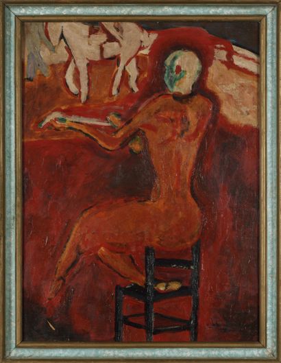 Jules LEFEVRE 
Femme	en rouge, 1948
Huile...