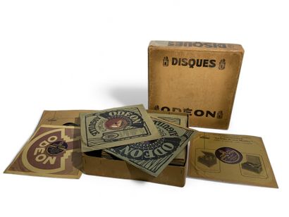 Odeon cardboard box of 32 needle records,...