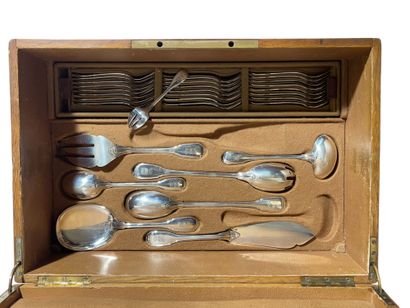 Part of a silver menagère with filet decoration,...