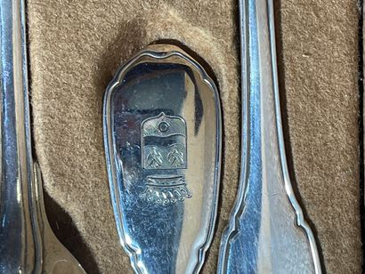 Part of a silver menagère with filet decoration,...