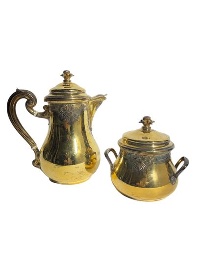 Gilt silver coffee pot and sugar bowl, minerve...